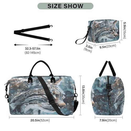 Tiger Winter Oil Painting Travel Duffle Bag Gym Bag Weekender Bags with Toiletry Bag Travel Trip Tote Bag3