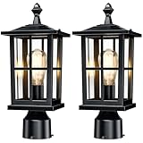 SNRU Outdoor Post Lights 2-Pack, 15' Medium Black Aluminum Pillar Light Fixtures, Hardwired Pier Mount Lanterns with 3-Inch Base, Waterproof Exterior Post Lamp for Garden, Patio, Gate & Driveway
