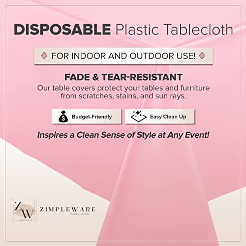Zimpleware Pink Standard Disposable Plastic Party Tablecloth [6-Pack] 54 X 108” Rectangle Table Cover For Indoor & Outdoor Use #TOP1