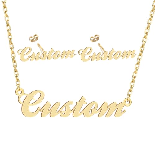 Personalized Custom Name Necklace Earrings Stainless Steel for Women