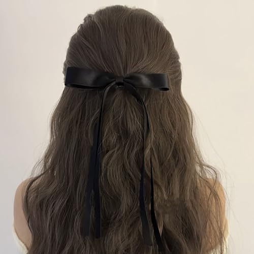 Inateannal Cintas Para El Pelo Para Las Mujeres De Cola Larga Cinta De Pelo Lazos Clip Negro Satén Arco Barrettes Cinta Borla Accesorios Para El Cabello Sedoso Francés Pelo Bowknot Barrettes Tocado