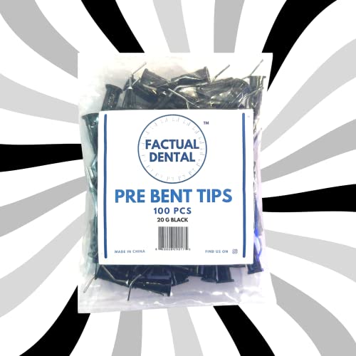 Factual Dental 100 Pcs 20 Gauge Black Pre Bent Tips Dispensing Dental Applicator Flowable Composite Sealant Oral Irrigation Mix (20G Black) #TOP1