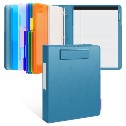 JoyCat 3 Ring Binder Clipboard with Storage 12.4x10.2Magnetic Clipboard Folder with 5 Expandable Folders Refillable Lined Notepad (11 x 8.5) Ideal for School Office Nursing(Dark Blue)