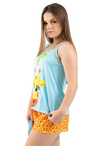 Pijama Curto Girafa Malha Premium Feminino Adulto Fofo (P)