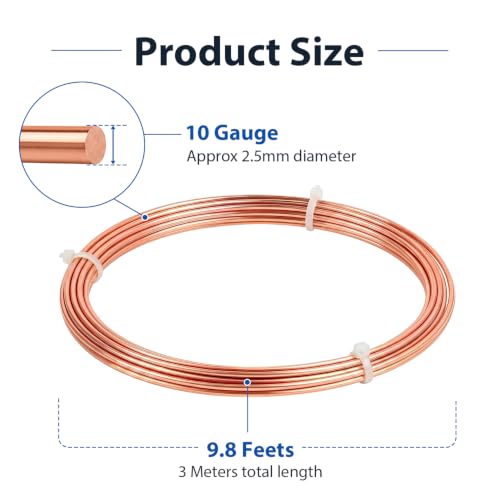 Image of Tenn Well 9.84ft 10 Gauge 99.9% Dead Soft Copper Wire | Bendable metal craft wire for electroculture Gardening, jewelry making, sculpting, floral /wreath making, wire wrapping