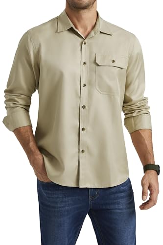 Enlision Camisas Hombre Manga Larga Casual Camisa de Algodón No Plancha para Hombre con Bolsillo Regular Fit Beige XL