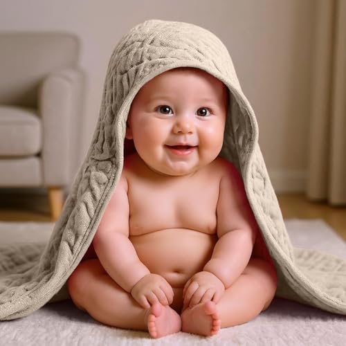 Image of VitalCozy 12 Pcs Baby Muslin Hooded Bath Towels and Washcloths, Muslin Hooded Baby Towels Absorbent Blankets for Gift Newborn Infant Shower (Pastel)