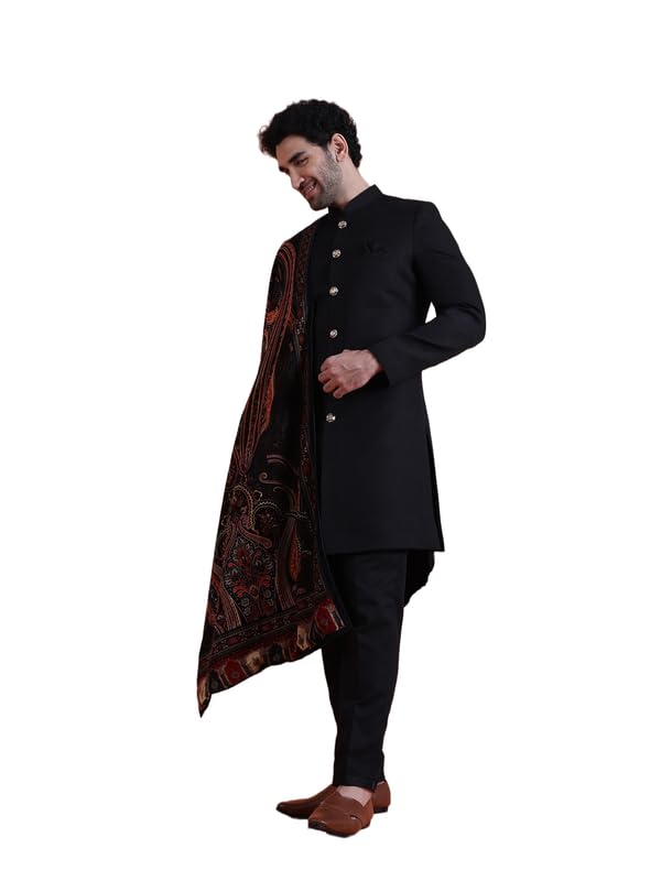 kisah Men’s Sherwani Trouser Set with Dupatta – Solid Polyviscose Traditional Outfit for Men - Festive & Wedding Ethnic Wear - Elegant & Comfortable-picture-29