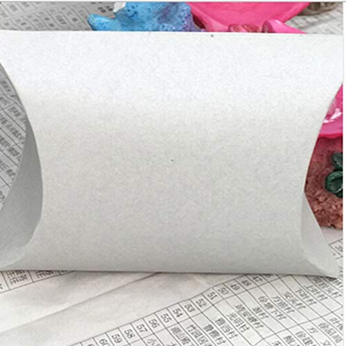 KHLSHOP 50pcs/lot Pillow Shape Box Candy Box Gift Box for Wedding Party Favor Decor Paperboard/PVC/Brown Kraft Wholesales (White)