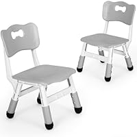 Clevich Children's Desk Chair 2PCS, Plastic Children's Chair up to 100KG, Height-Adjustable Chair with Backrest, from 2 Years, School, Children's Room, Daycare, Children's Furniture (Grey)