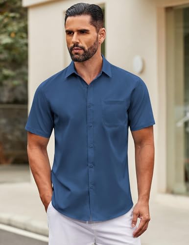 Coofandy Mens Casual Short Sleeve Button Down Slim Fit Dress Shirts Lightweight Athletic Fitted Classic Tops Blue thumb #1