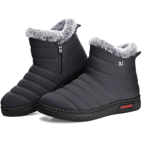 Mufanton Bottes de Neige Femme Chaussures d'hiver Bottines Fourrure Doublure Outdoor Antidérapant Chaussure de Marche,Gris,EU38
