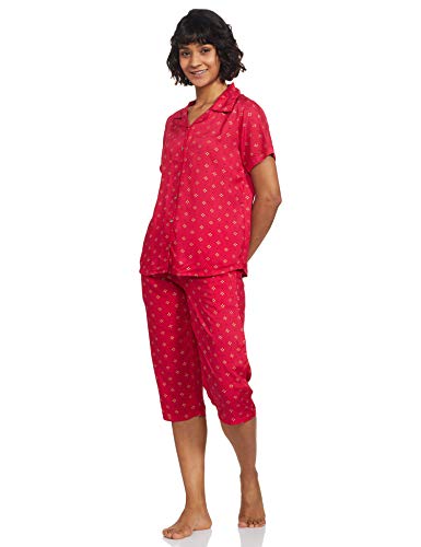 Image of Longies Women's Rayon Pyjama Night Suit Regular Capri Set ((LGRCSSY007 Dark.Pink Small) Dark Pink