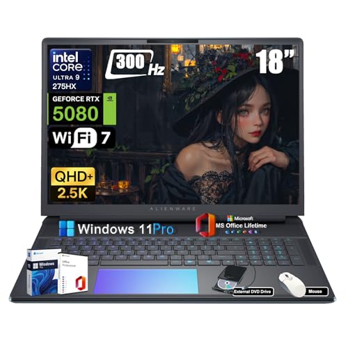 Alienware 18 Area-51 Gaming Laptop - Intel Ultra 9 275HX (24 Kerne, bis zu 5,4 GHz), RTX 5080 GDDR7, 18 Zoll 2.5K QHD+ 300Hz, mit DVD-Laufwerk, Win 11 Pro, Lebensdauer der