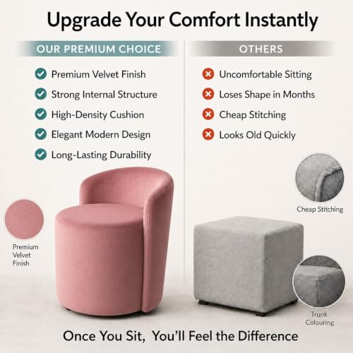 Image of Jaico Wood Seating mudda Puffy Stool Chair for Living Room, Dressing Table, Office, Home Decor, Ottoman pouffes, Sofa Type, and Large .Ottoman and Chair Combined into one (Pink)