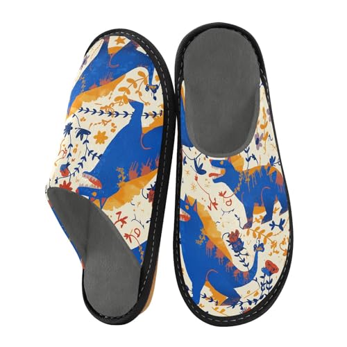 visesunny Women Men's Fuzzy Slippers Plush Warm Winter Blue Beast Flower Pattern Cozy House Slippers Comfy Indoor Shoes