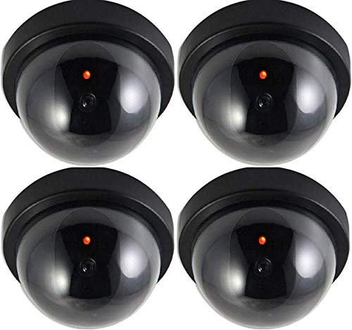 4 cámaras falsas O&W Security con objetivo, cámara de vigilancia falsa con LED rojo intermitente, uso en interiores y exteriores