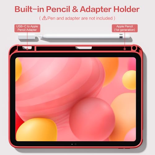Image of Wenlaty Compatible with iPad (A16) 11th Generation Case 11 Inch 2025, for iPad 10th Generation Case 10.9 Inch 2022 with Pencil Holder, Trifold Stand Protective Clear Back Shell, Auto Wake /Sleep, Red