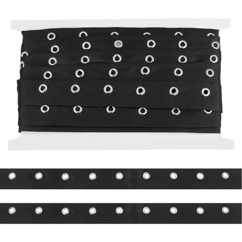 BENECREAT 4,5 m - Cinta con ojales de algodón negro, cinta de vestir de sarga con ojales de 25 mm de ancho con anilla de metal plateado para corsé camisa, zapatos costura