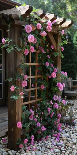 Image of Live Climbing Pink Plant with Plastic Pot, Creeping, Rambling, Ornamental, Vining, Fragrant, Trailing Flower (ROSE FLOWER PLANT) (FLOWER PLANT) (RED CLIMBING ROSE))