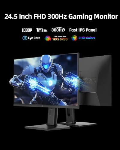 undefined KTC 24.5 Inch 300Hz Gaming Monitor - FHD 1080P Fast IPS PC Monitor Gaming 1ms, Adaptive Sync, HDR, 240Hz Monitors Gamer with Display Port1.4x1 HDMI 2.0x2, 119% sRGB, VESA Mount, DP Cable, H25Y7 の商品画像 2
