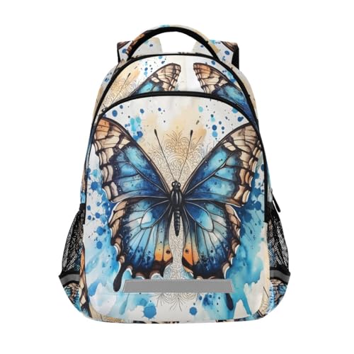 Sac à dos aquarelle bleu papillon pour enfants et étudiants de taille unique pour l'école