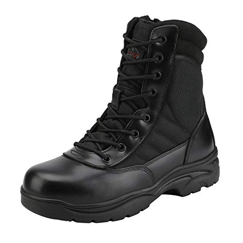NORTIV 8 Men’s Military Tactical Work Boots Side Zipper Leather Motorcycle Combat Boots (6-8 Inches)