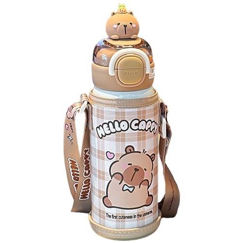 Botella de agua de Capybara con tapa y paja 520 ml de acero inoxidable botella de...