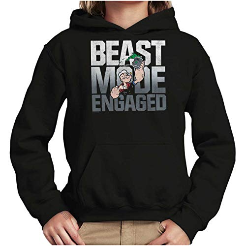 Beast Mode Engaged Popeye Sailor Youth Hoodie Boy Girl Black