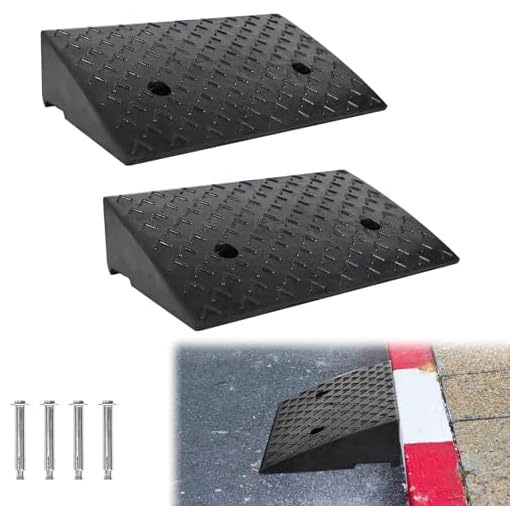 FIVMEN Set of 2 Kerb Ramp Door Threshold Ramp Rubber Portable Threshold Ramp with Non-Slip Surface Ramp for Car Wheelchair 10 cm High