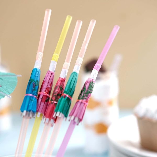 50 pitillos multicolor con sombrilla para fiesta miniatura 6