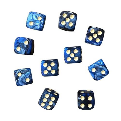 KRYMSON Juego de 10 dados de 6 lados negros y azules de seis caras, mini-acrílico, juegos de mesa, juego de dados para juegos de mesa