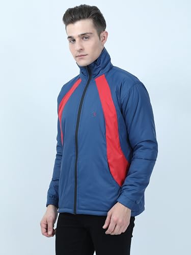 Image of VROJASS Men VROJASS Jackets for Men Stylish Puffer Winter Jacket For Men Standard Length Jacket Man Full Sleeves Bomber Jackets for Man Blue With Red Solid Jacket