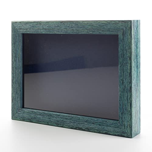 Rustic Blue 4x6 Small Shadow Box Picture Wooden Frame with Navy Acid-Free Backing UV Acrylic & Hanging Hardware - with 3/4