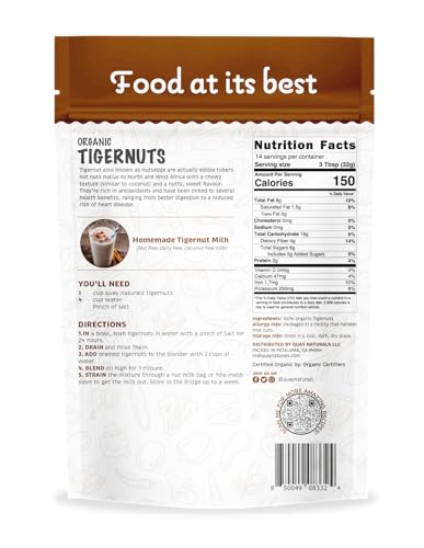 Quay Naturals Organic Tigernuts 16 oz, Raw, for Snacking, Baking, Smoothies, Yogurt & Salad - Chufa Nuts - High Fiber, Gluten Free & Keto Friendly -Non GMO