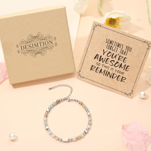 Desimtion Healing Natural Stone Bracelets for Women Girls, Sometimes You Forget You're Awesome -Inspirational Gifts for Women Teen Girls, Best Friend Birthday Gifts for Women Friendship Bracelets3