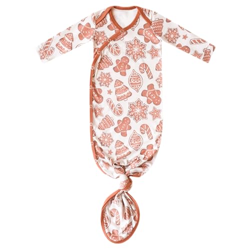 Copper Pearl Baby Gown - Knotted Newborn Sleepers for Baby Boy and Girl, Soft Stretchy Long Sleeve Infant Gowns with Bottom Tie and Hand Mittens, Perfect Hospital Coming Home Outfit (Gingerbread)
