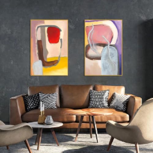 Peinture sur toile abstraite rouge jaune moderne décoration murale de salon