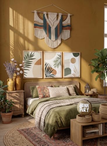 Image of BLINKART Set of 3 GREEN PALM LEAF Natural Brown Frame Painting for Wall Decoration - Modern Art Wall Decor Framed Painting for Living Room Bedroom - Framed Wall Posters /Paintings (8X12 inch)
