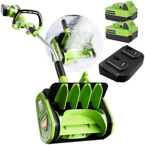 Vibekio 40V 13.8-Inch Cordless Snow Shovel, Battery Powered Snow Blower, Electric Snow Shovel with Adjustable Plate, Dual-Port Quick Charger and 2 * 20-Volt/4.0 Ah Lithium-ion Battery Pack