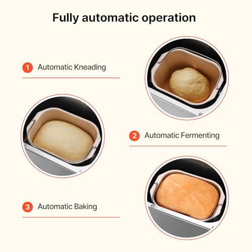 Image of VEVOR Bread Maker, 19-in-1 2LB Dough Machine, Nonstick Ceramic Pan Automatic Breadmaker with Gluten Free Setting, Whole Wheat Bread Making, Digital, Programmable, 3 Loaf Sizes, 3 Crust Colors
