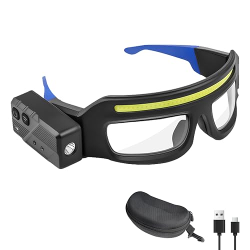 LED Safety Glasses with Motion Sensor 800LM Rechargeable Headlamp for Mechanics Hands-Free Work Light with Touch Control & USB-C 5 Brightness Modes for Auto Repair Construction Night Running (Blue)