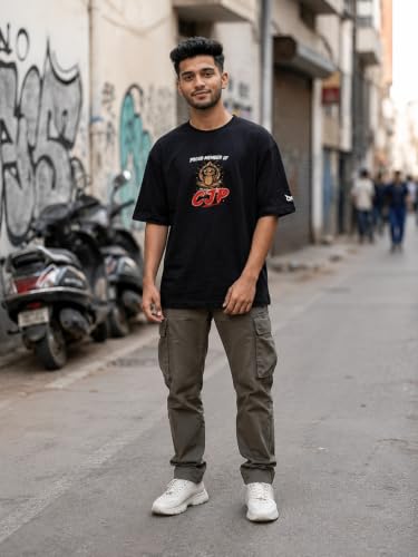 Image of GRECIILOOKS Oversized T Shirt for Men | Trending Gen-Z Graphic Printed Tshirt for man | Drop Shoulder Oversized Relaxed Fit Street Fashion | Round Neck Baggy T-Shirt`S