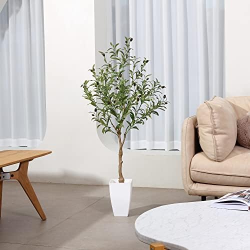 Kazeila Artificial Olive Tree 120cm Large Artificial Plant Indoor with Fruits Fake Silk Olive Plant in White Pot for Home Decoration(1Pack)