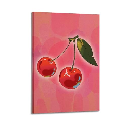 Poster cerises pour embellir un mur de chambre vide toile rose 20x30 cm avec cadre