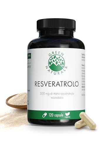 Trans Resveratrolo 500 mg - 120 capsule - Purezza: >98% Trans-Resveratrolo - Prodotto in Germania - 100% vegano e senza additivi - Scorta per 4 mesi - Green Naturals®
