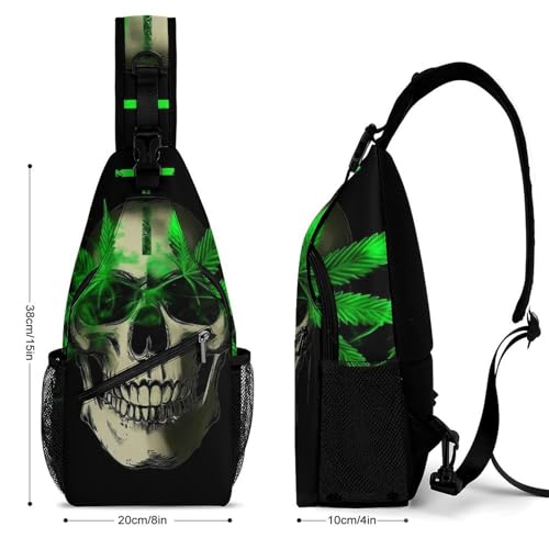 Womens Sling Bag with Adjustable Strap, Cute Skull Weed Leaf Leaves Green Black Reusable Lightweight Crossbody Bag, Versatile Chest Bags for Travel, Party2