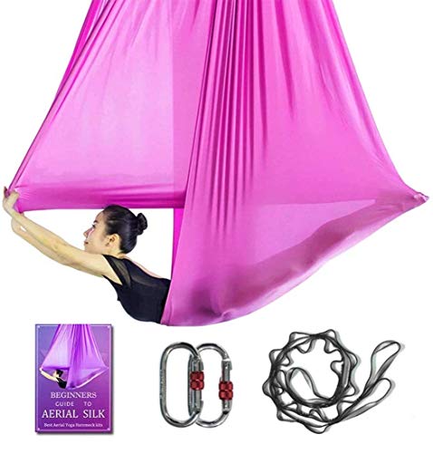 Hamaca aérea de yoga de 5 m de largo x 2,8 m de ancho, juego de columpios de yoga de seda para pilates aéreos con carga de 2000 libras, incluye cadena de margaritas, guía de postura Hamaca aérea de yoga de 5 m de largo x 2,8 m de ancho, juego de columpios de yoga de seda para pilates aéreos con carga de 2000 libras, incluye cadena de margaritas, guía de postura