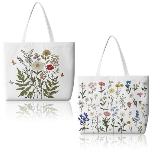 Sac fourre-tout en toile à motif floral lot de 2 cabas écologiques à double anse robuste