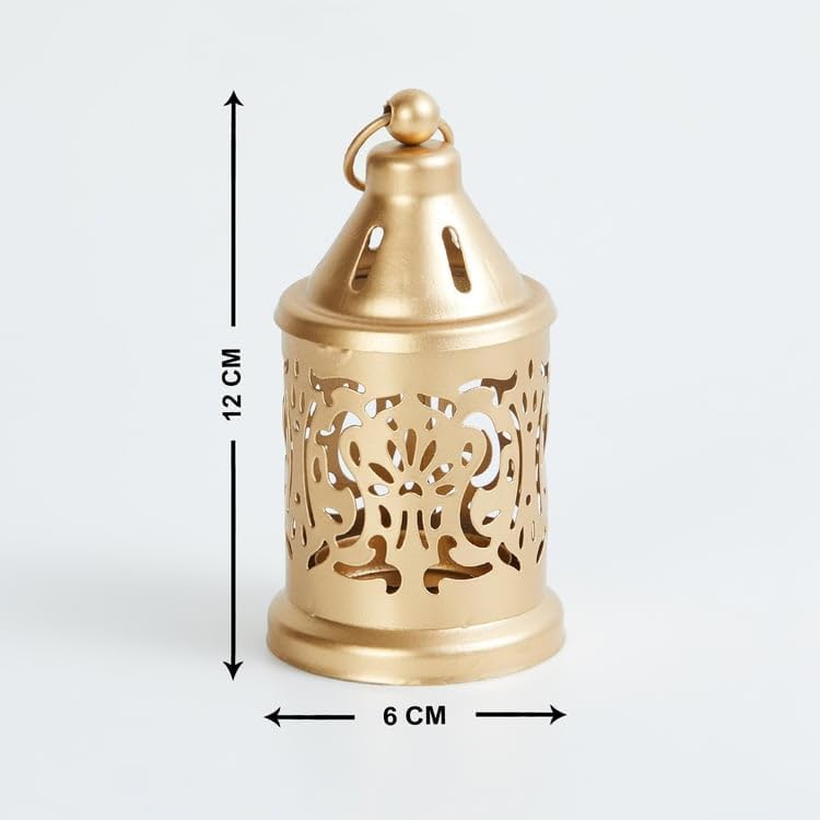 Image of Hanging Metal Candle & Tealight Holder Lantern Set with LED Candle - Vintage Golden Decorative Lanterns for Home, Living Room, Dining Table, Balcony, Garden, Festival & Gift (Pack of 3)